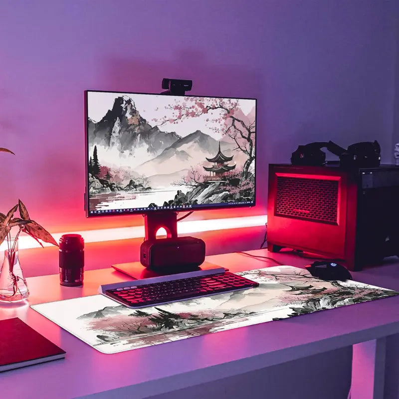 Extended Desk Mat with Ink Landscape Print