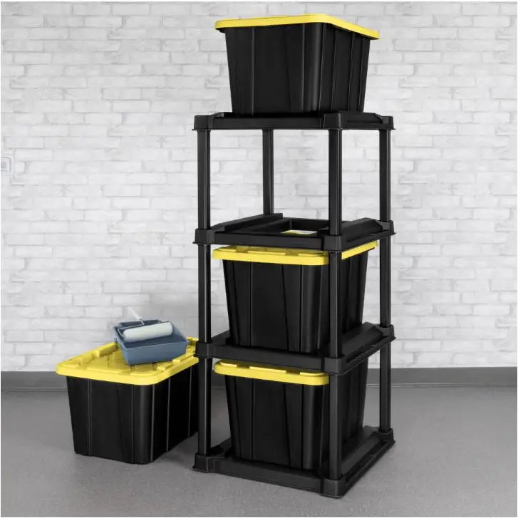 Four Tier Black Plastic Garage Tote Rack